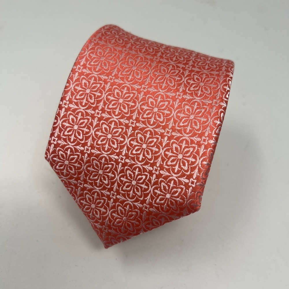 The Tie Bar Coral Geometric Floral Pattern‎ Silk Blend Necktie